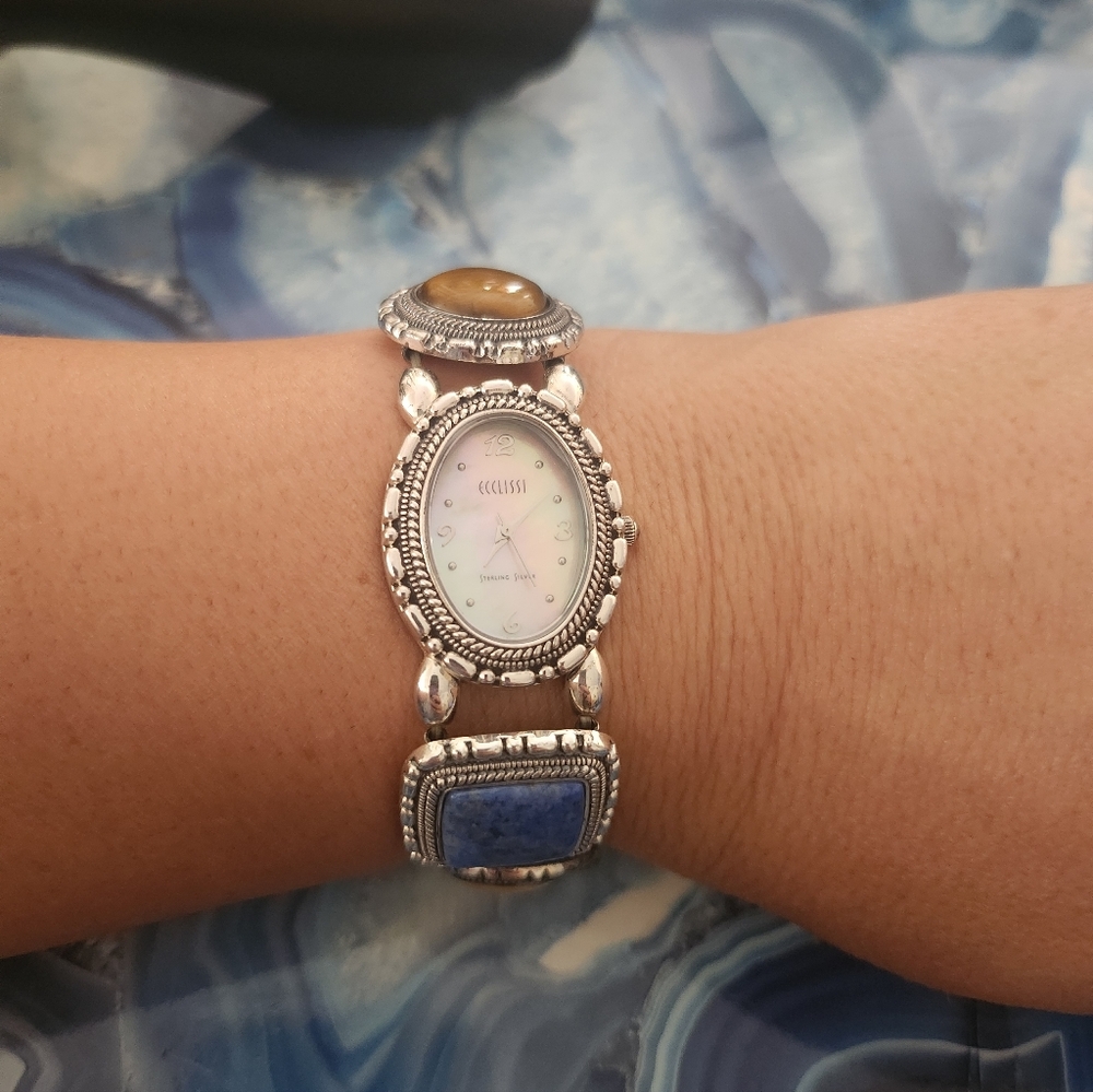 Ecclissi sterling silver watch w/ stones strached band